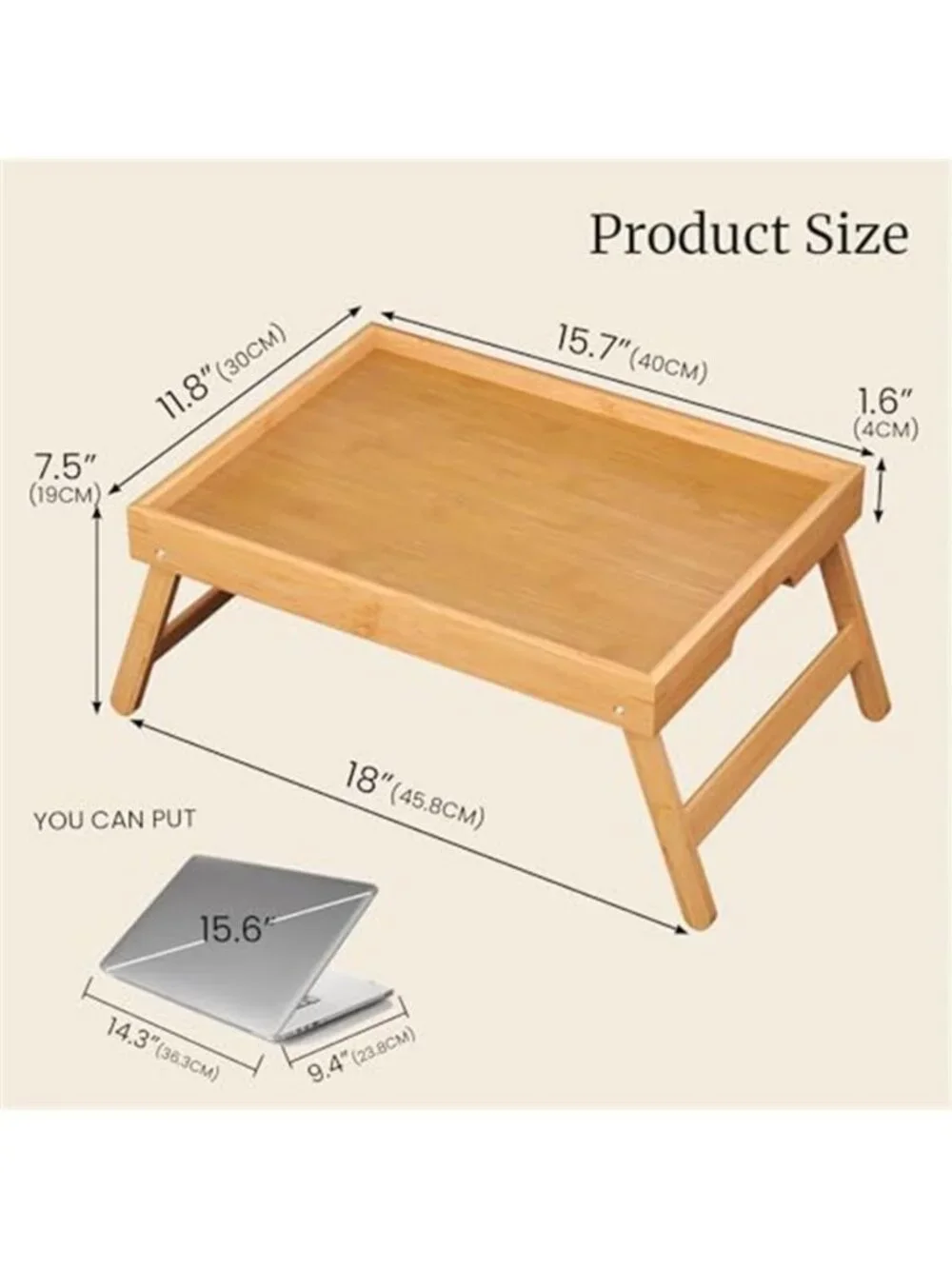 2 Pack Bamboo Bed Tray Table with Folding Legs,Breakfast Trays,Serving Tray